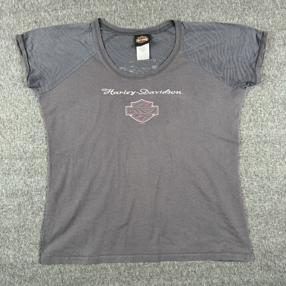 Harley Davidson Top Women’s XL Gray Tiger Biker Motorcycle Grunge‎ Bar Y2K